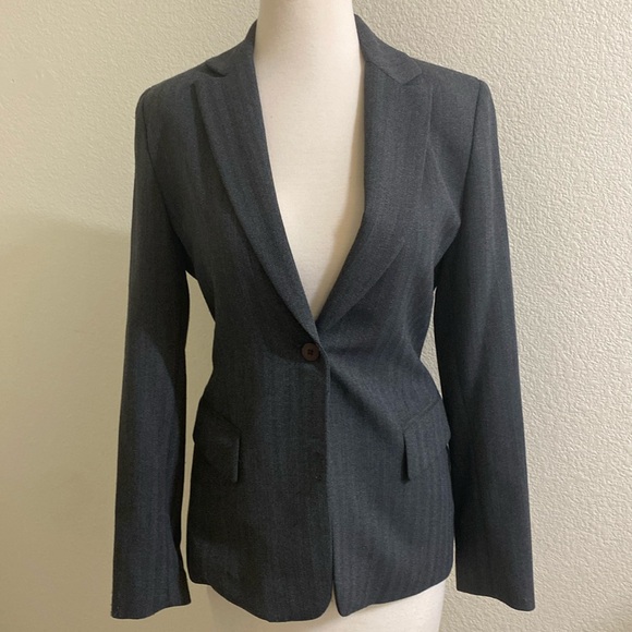 CITY DKNY Gray Wool Polyester Mix Single Button Blazer - Picture 1 of 4